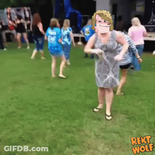 Group Dancing In Grassy Field Saying Rekt Wolf GIF
