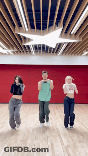 Group Dancing In Room With Red Wall And Star Ceiling GIF