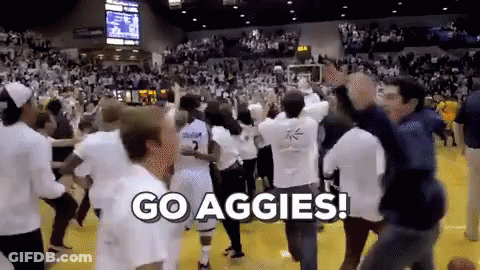 Group Dancing On Basketball Court Go Aggies GIF