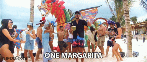 Group Dancing On Beach With One Margarita GIF