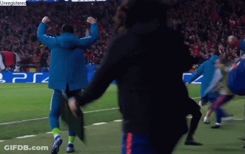 Group Dancing On Soccer Field In Front Of PS4 Sign GIF