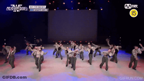 Group Dancing On Stage With Mnet Logo GIF