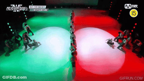 Group Dancing On Stage With Mnet Logo GIF