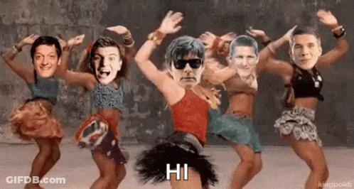 Group Dancing With Faces On Bodies And Sunglasses GIF
