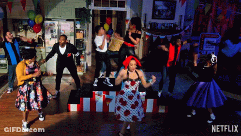 Group Dancing With Netflix Logo GIF