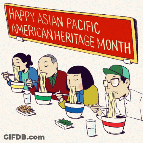 Group Eating Noodles Under Happy Asian Pacific American Heritage Month Banner GIF
