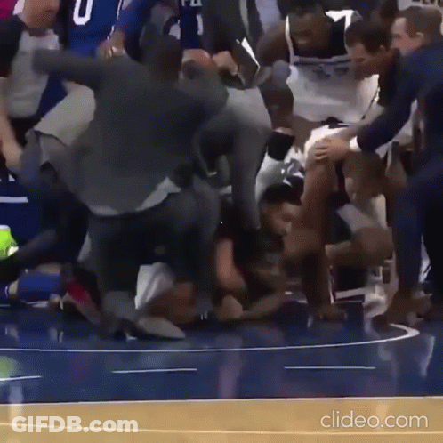 Group Fighting On Basketball Court GIF