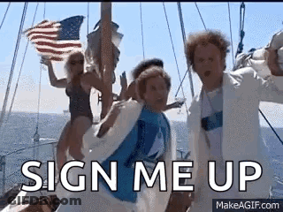 Group Holding American Flag And Sign Me Up On Boat GIF