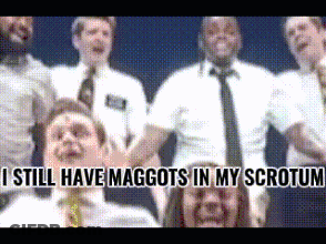 Group Holding Hands Saying I Still Have Maggots In My Scrotum GIF