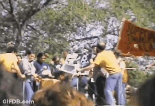 Group Holding Signs And Red Banner In Park GIF