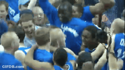 Group Huddled In Blue Shirts Saying State GIF
