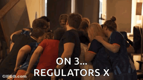 Group Huddled Saying On 3 Regulators X GIF