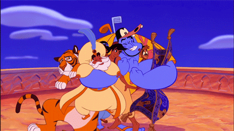 Group Hug Disney Aladdin Colorful GIF