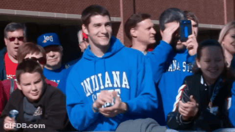 Group In Blue Indiana Sweatshirts Watching Game GIF