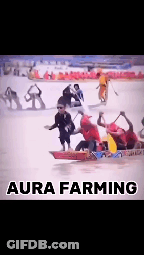 Group In Boat With Aura Farming Text GIF