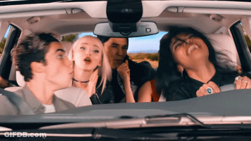 Group In Car With Rear View Mirror Saying Rear View GIF