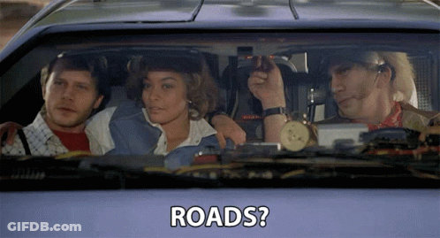 Group In Car With Roads Text GIF