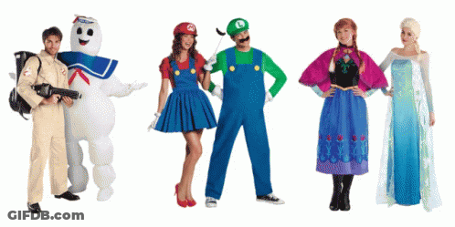 Group In Costumes Including Ghostbusters GIF