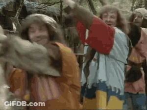 Group In Forest One Holding Sword GIF
