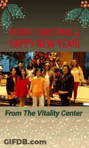 Group In Front Of Christmas Tree Merry Christmas Happy New Year From Vitality Center GIF