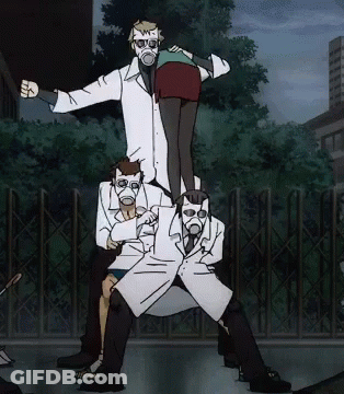 Group In Gas Masks And Sunglasses GIF