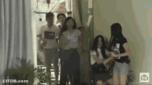 Group In Hallway One Wearing Abercrombie Shirt GIF