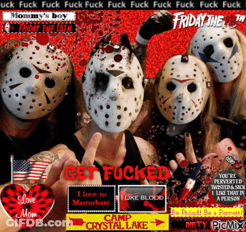 Group In Jason Voorhees Masks Saying Get Fucked GIF