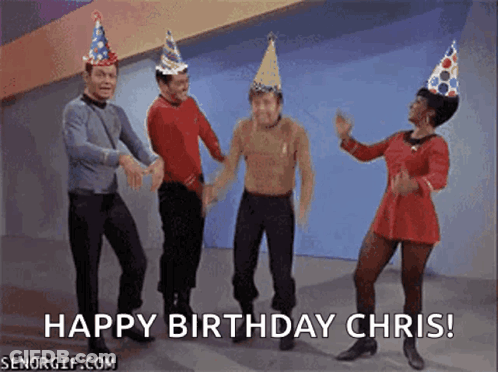 Group In Party Hats Dancing Happy Birthday Chris GIF