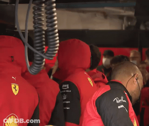 Group In Red And Black Ferrari Sweatshirts GIF