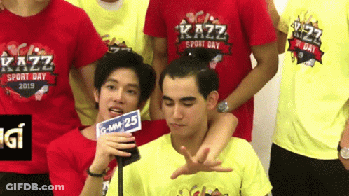 Group In Red And Yellow Kazz Sport Day 2019 Shirts GIF