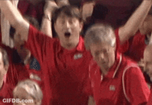 Group In Red Shirts Cheering In Stadium GIF