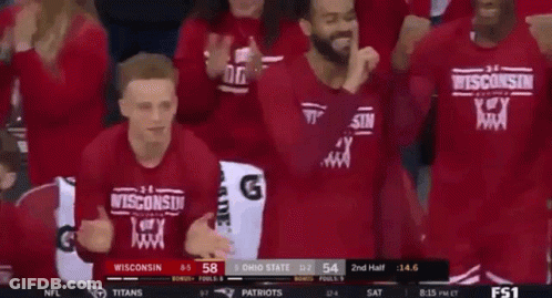 Group In Red Wisconsin Shirts Watching Game GIF