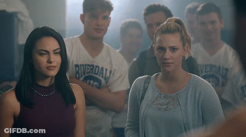 Group In Riverdale Shirts Standing In Room GIF