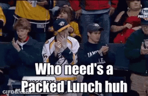 Group In Stadium Saying Who Needs A Packed Lunch GIF