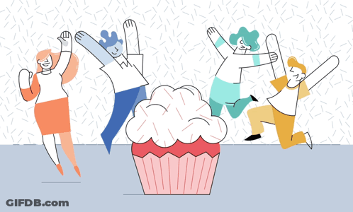 Group Jumping In Front Of Cupcake GIF