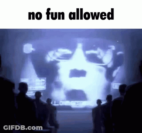 Group Looking At No Fun Allowed Screen GIF