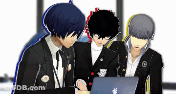 Group Of Anime Characters Looking At Laptop GIF