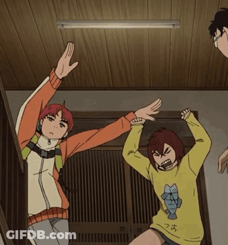 Group Of Anime Characters With Hands In The Air GIF