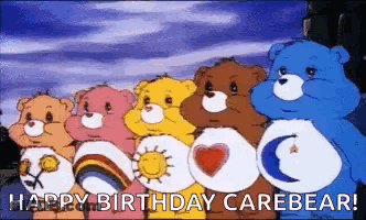Group Of Care Bears Saying Happy Birthday Carebear GIF