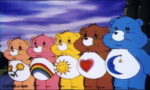 Group Of Care Bears Standing In A Line GIF