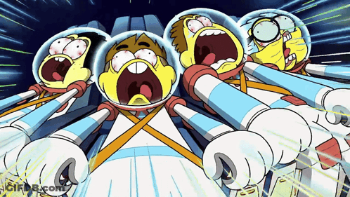Group Of Cartoon Characters Screaming In Space GIF