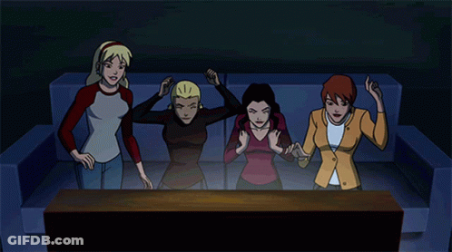 Group Of Cartoon Characters Sitting On Couch GIF