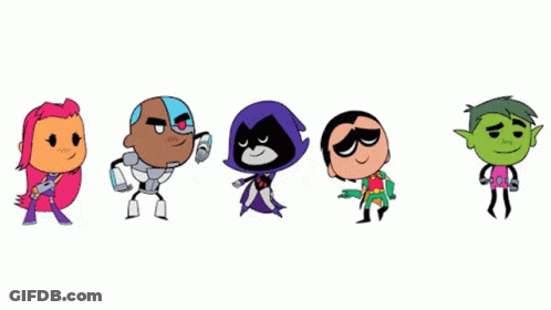 Group Of Cartoon Characters Standing In A Row GIF