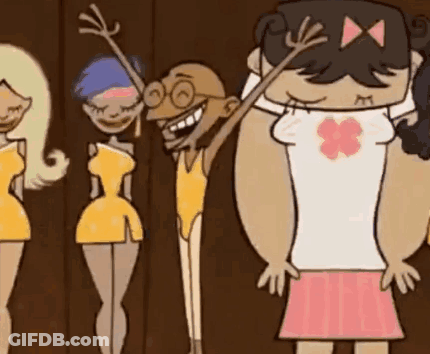 Group Of Cartoon Characters Standing In Front Of Wall GIF