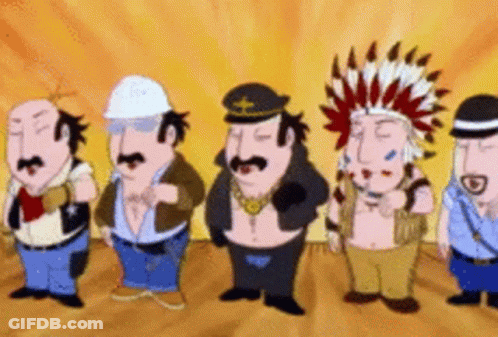 Group Of Cartoon Characters Standing In Line GIF