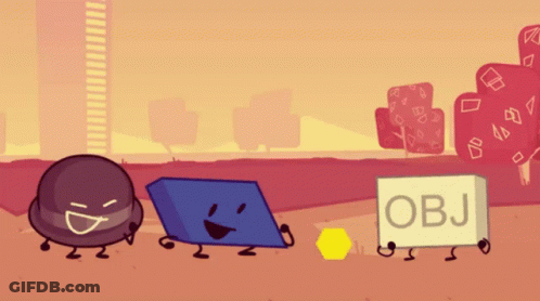 Group Of Cartoon Characters With Box Saying Obj GIF