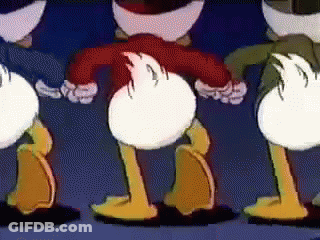 Group Of Cartoon Ducks Dancing In A Row GIF