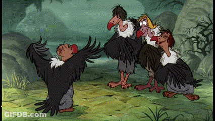 Group Of Cartoon Vultures Standing On Path GIF