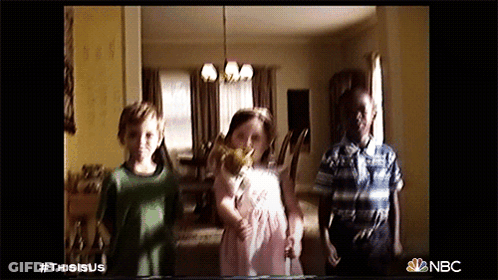 Group Of Children Standing With NBC Logo GIF