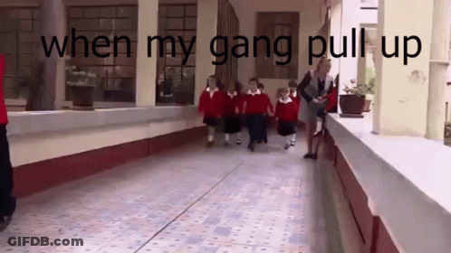 Group Of Children Walking Down Hallway When My Gang Pull Up GIF